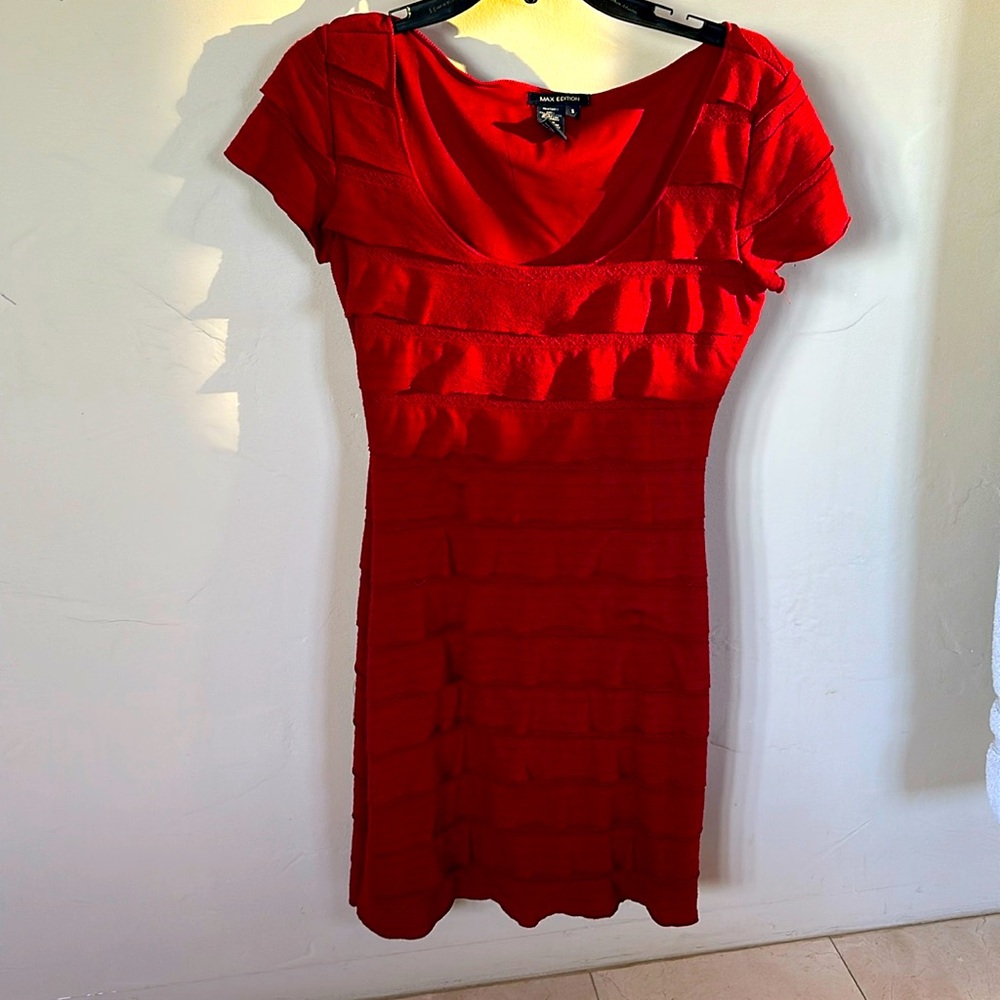 Max edition burgundy dress in small. Ruffles all down dress.